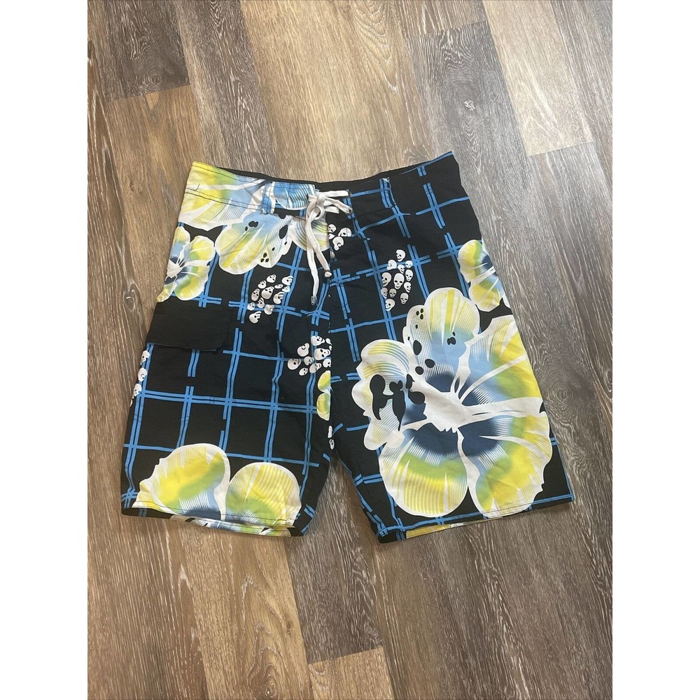 B Split Banana Split Mens Swim Trunks Board Shorts Sz M Skulls Tropical Colorful